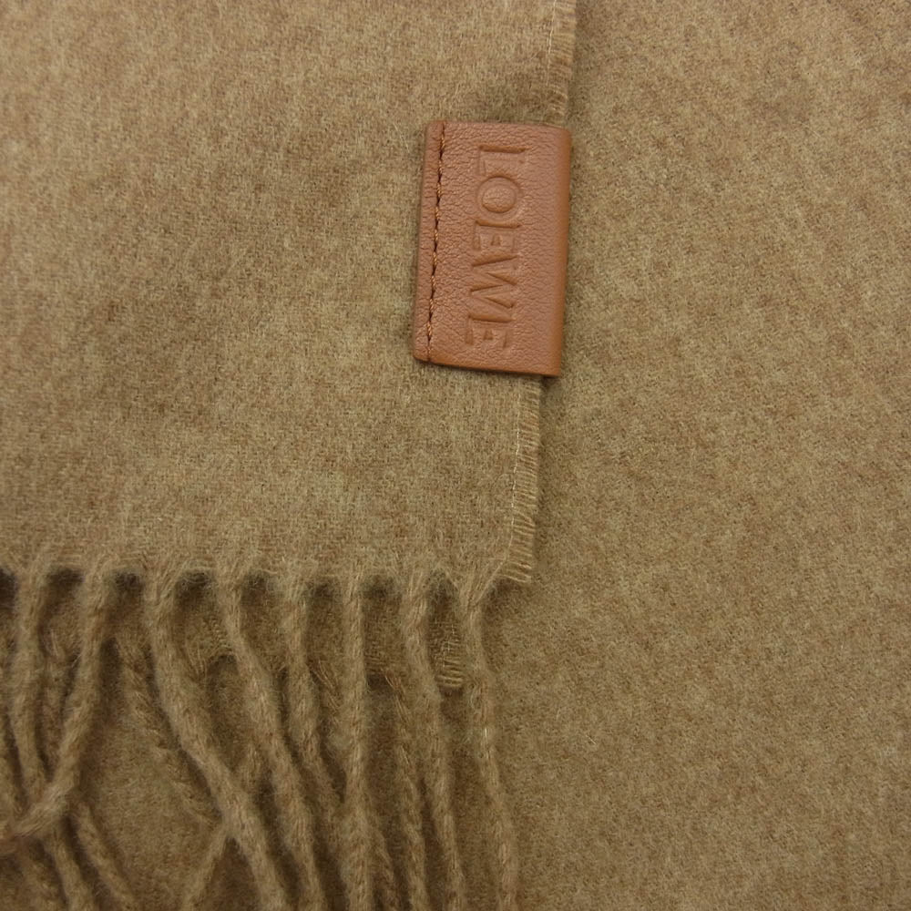 LOEWE ロエベ F811257X68 CASHMERE MUFFLER ロゴレザー カシミヤ フリンジ マフラー スカーフ ブラウン系【中古】