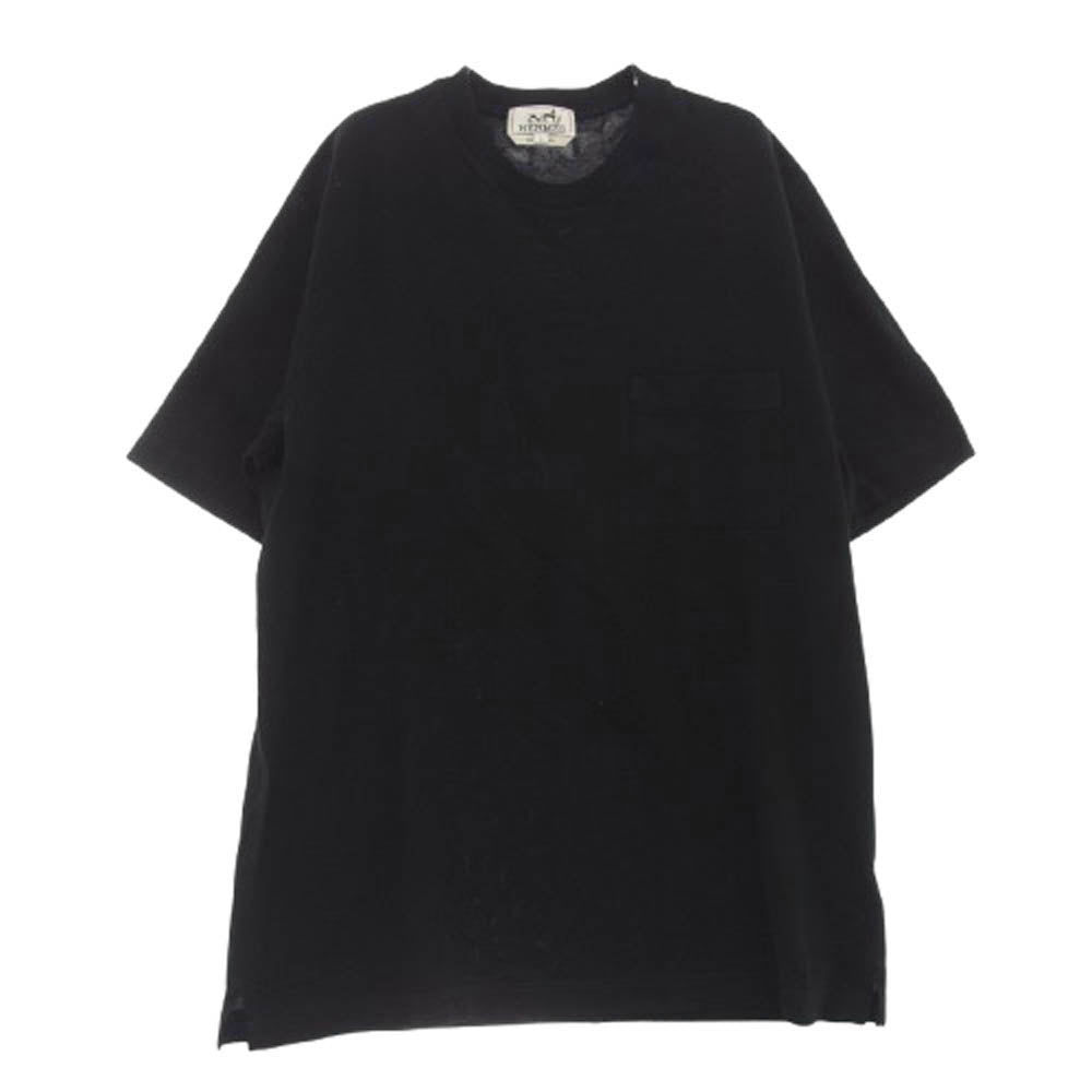 HERMES エルメス イタリア製 コットンジャージー リラックスフィット クルーネック Hロゴ刺繍 半袖 Tシャツ ブラック系 L【中古】