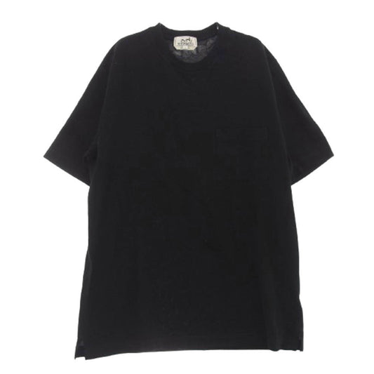 HERMES エルメス イタリア製 コットンジャージー リラックスフィット クルーネック Hロゴ刺繍 半袖 Tシャツ ブラック系 L【中古】