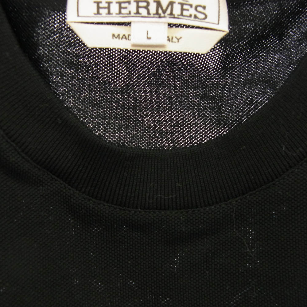 HERMES エルメス イタリア製 コットンジャージー リラックスフィット クルーネック Hロゴ刺繍 半袖 Tシャツ ブラック系 L【中古】