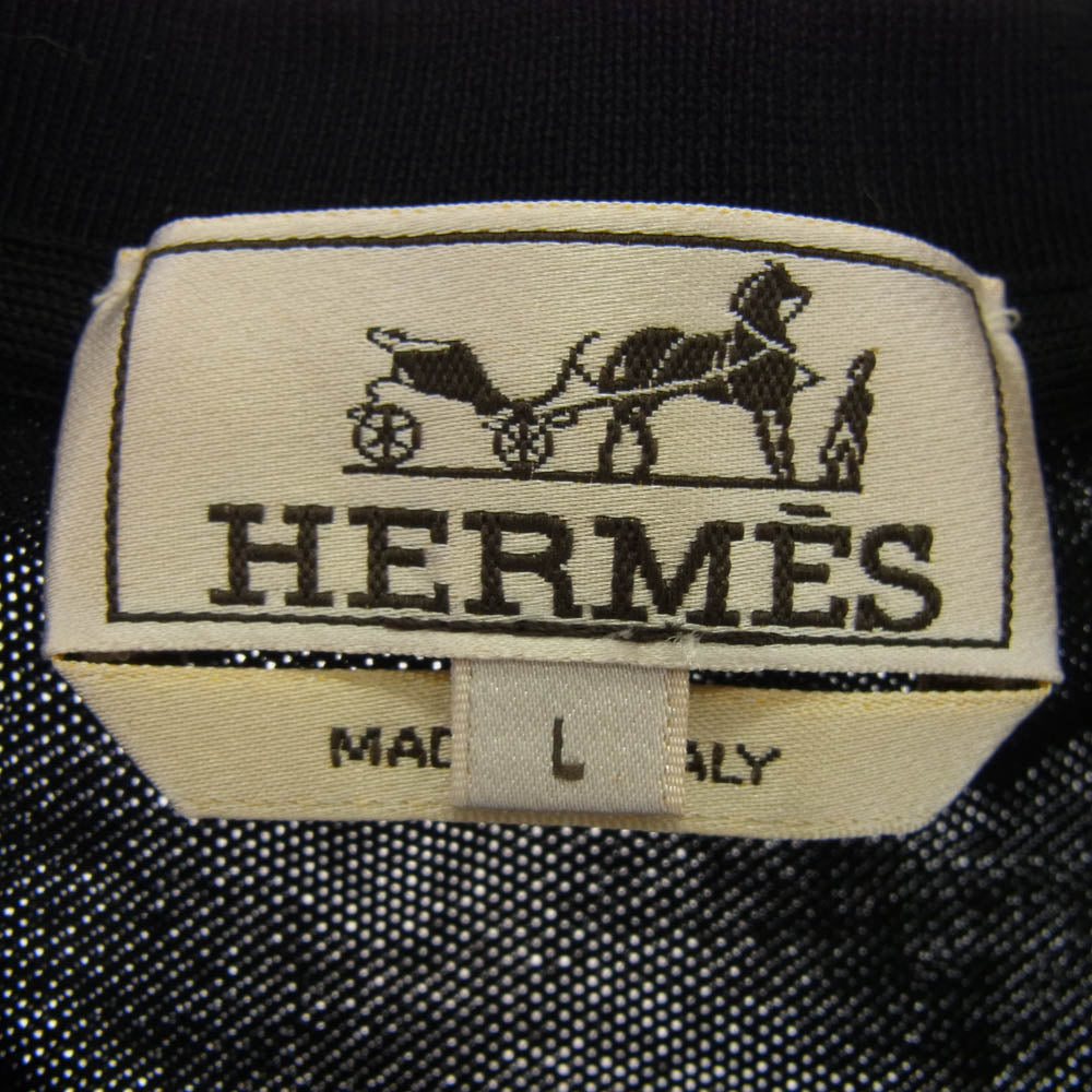 HERMES エルメス イタリア製 コットンジャージー リラックスフィット クルーネック Hロゴ刺繍 半袖 Tシャツ ブラック系 L【中古】