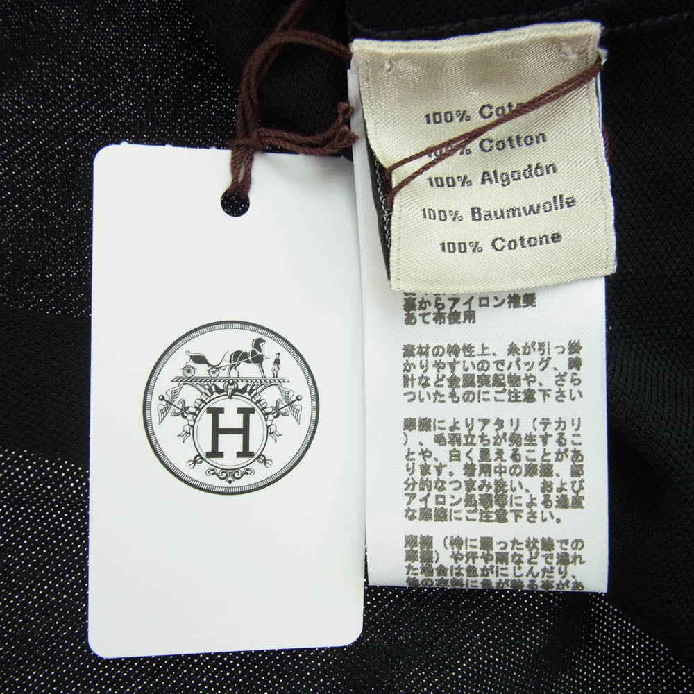 HERMES エルメス イタリア製 コットンジャージー リラックスフィット クルーネック Hロゴ刺繍 半袖 Tシャツ ブラック系 L【中古】