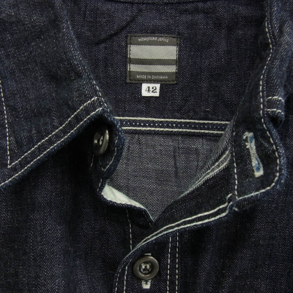 MOMOTARO JEANS 桃太郎ジーンズ L802102 デニム ワークシャツ インディゴブルー系 42【美品】【中古】