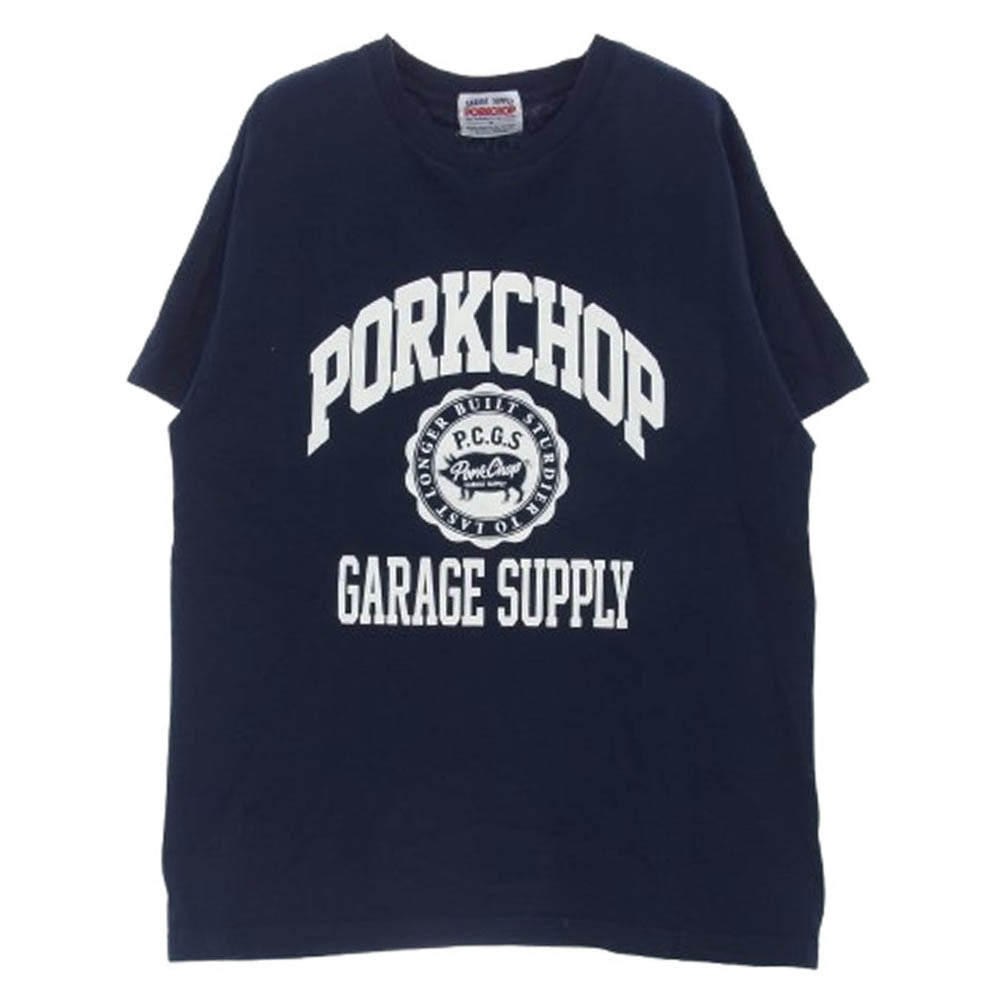 PORKCHOP ポークチョップ カレッジロゴプリント Tシャツ 半袖カットソー ダークネイビー系 M【中古】