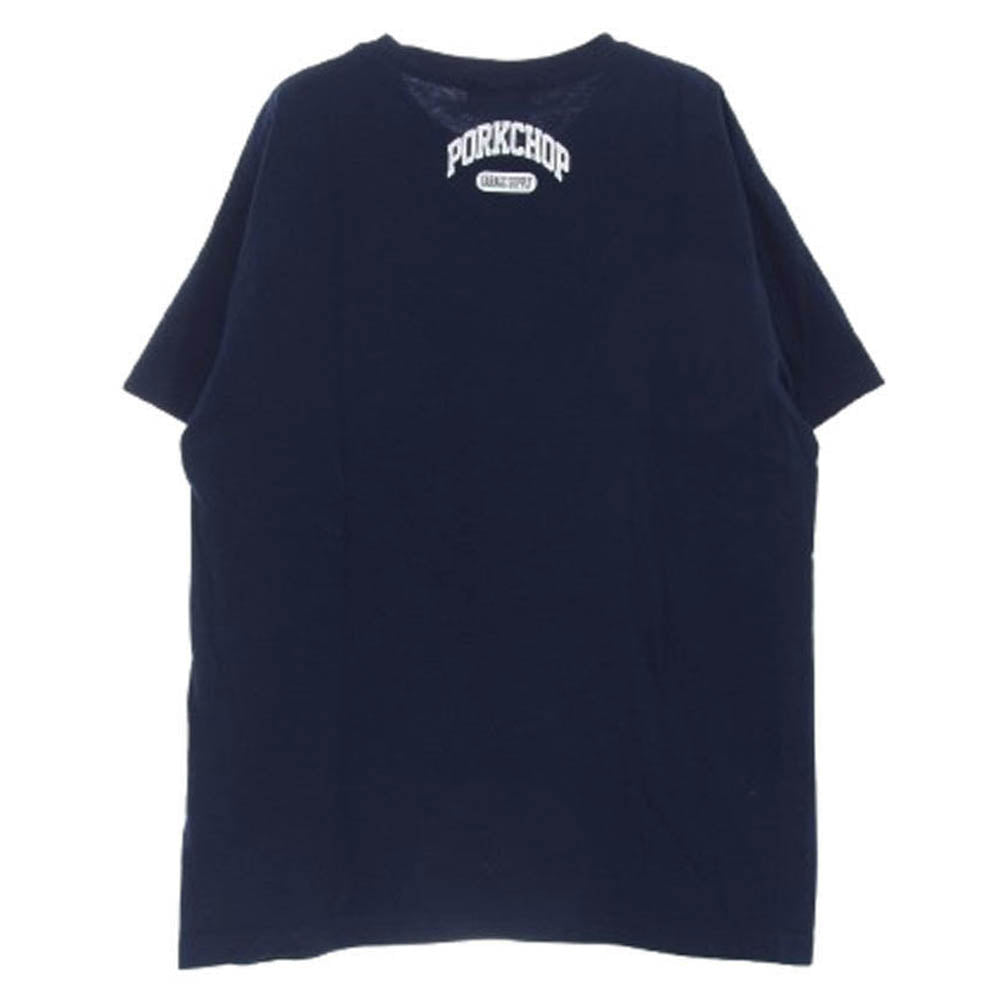 PORKCHOP ポークチョップ カレッジロゴプリント Tシャツ 半袖カットソー ダークネイビー系 M【中古】