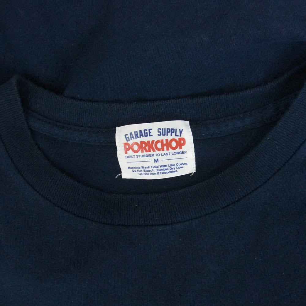 PORKCHOP ポークチョップ カレッジロゴプリント Tシャツ 半袖カットソー ダークネイビー系 M【中古】
