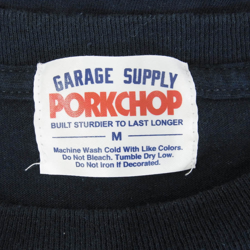 PORKCHOP ポークチョップ カレッジロゴプリント Tシャツ 半袖カットソー ダークネイビー系 M【中古】