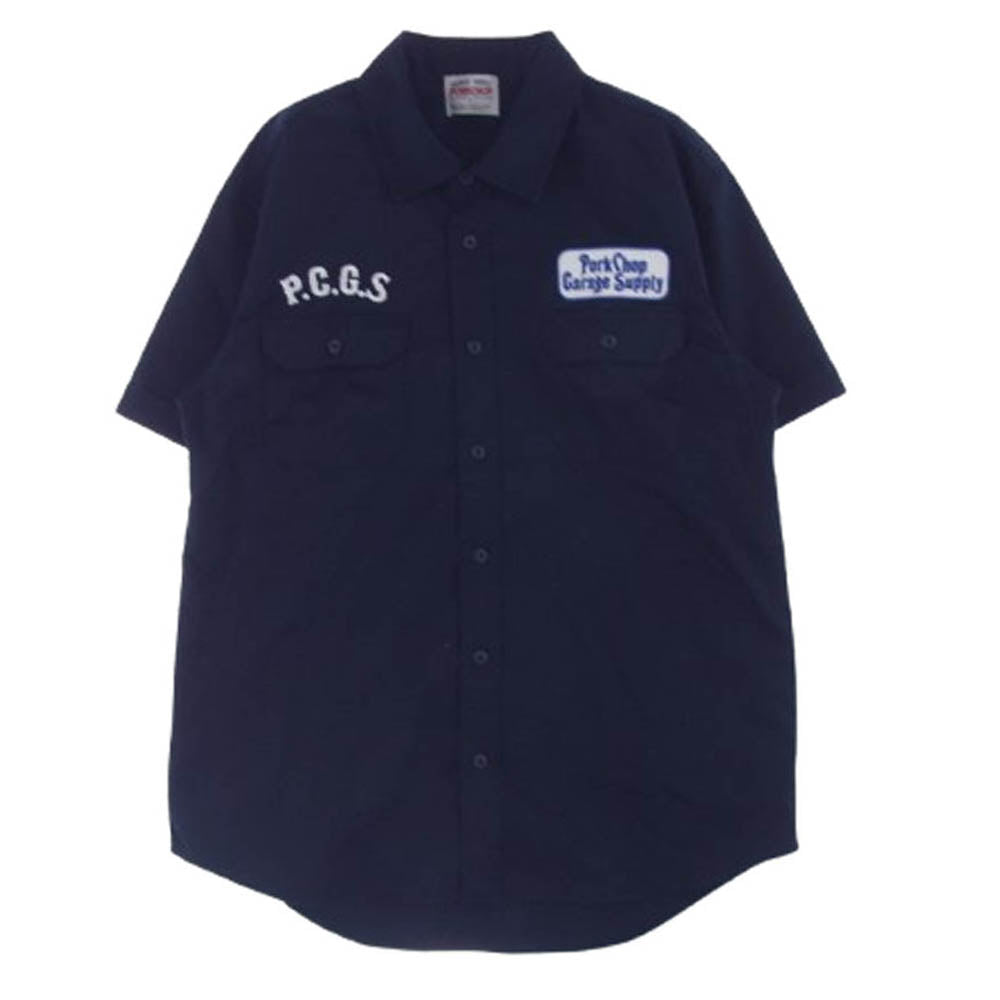 PORKCHOP ポークチョップ 23SS ROUNDED WAPPEN WORK SHIRT ワッペン付 ワーク 半袖シャツ ダークネイビー系 M【中古】