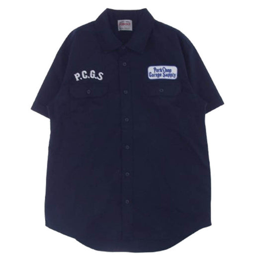 PORKCHOP ポークチョップ 23SS ROUNDED WAPPEN WORK SHIRT ワッペン付 ワーク 半袖シャツ ダークネイビー系 M【中古】