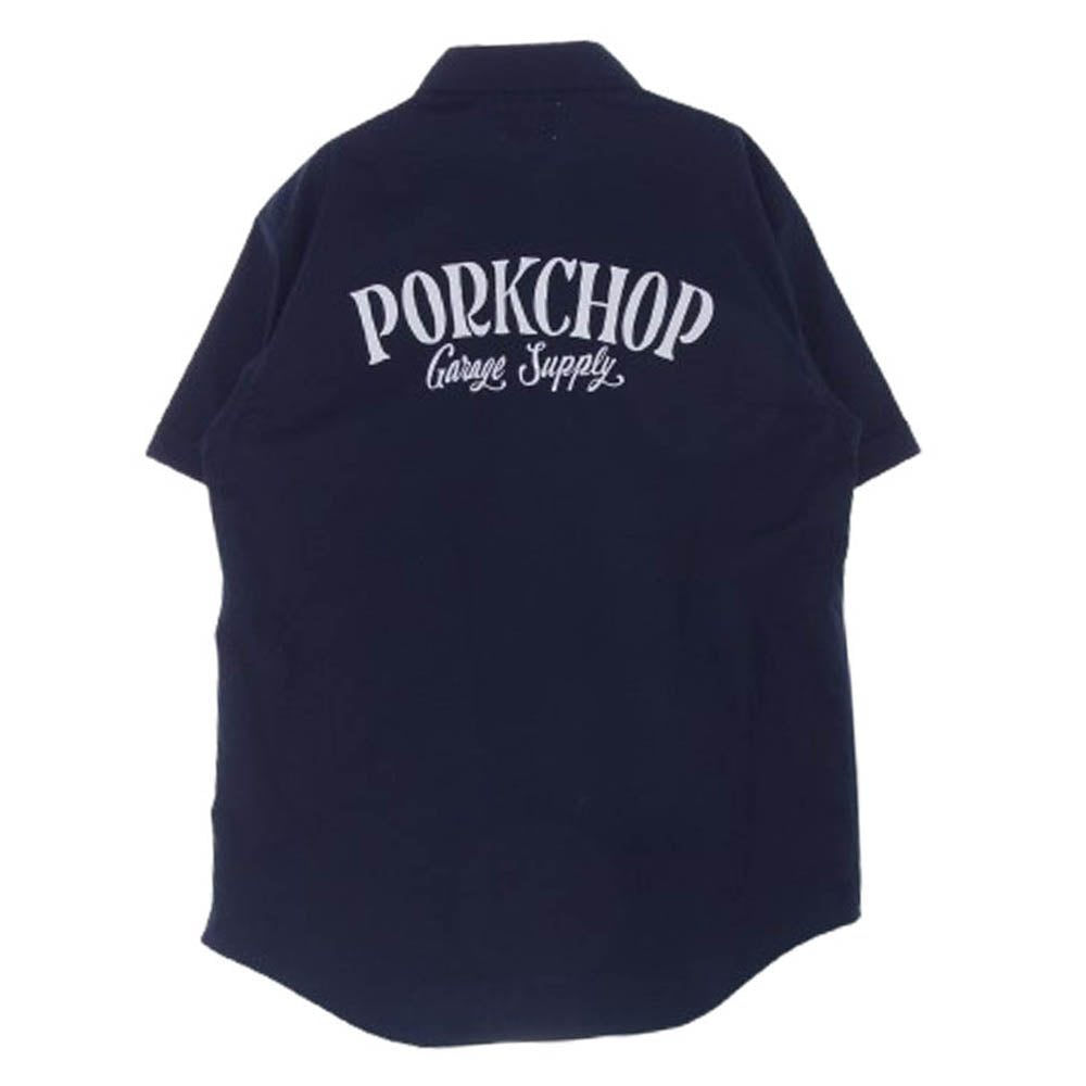PORKCHOP ポークチョップ 23SS ROUNDED WAPPEN WORK SHIRT ワッペン付 ワーク 半袖シャツ ダークネイビー系 M【中古】