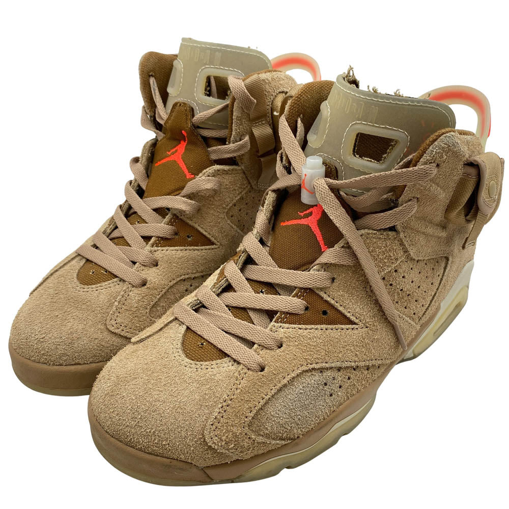NIKE ナイキ DH0690-200 × Travis Scott トラヴィススコット【フェイクバスターズ鑑定済】Air Jordan 6 British Khaki エアジョーダン6 ハイカットスニーカー ブラウン系 26.5cm【中古】