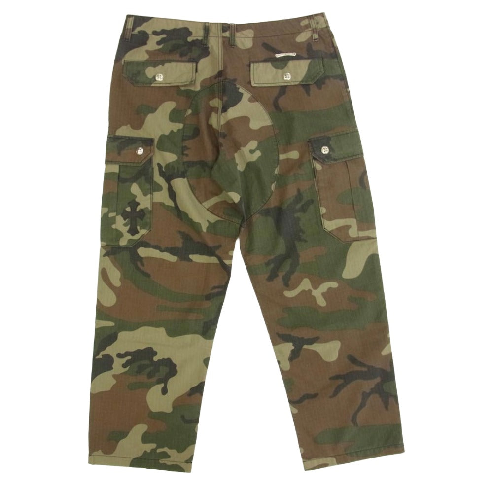 CHROME HEARTS クロムハーツ（原本無） DEVIL DOG RIPSTOP PANTS CAMO クロスパッチ付き カモフラ柄 カーゴパンツ カーキ系 36【極上美品】【中古】