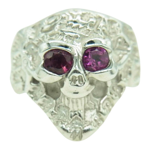 BILL WALL LEATHER ビルウォールレザー ギャランティ付属 Graffiti Small Skull Ring グラフィティ スモール スカル リング WGコーティング ピンクトルマリンアイ シルバー リング シルバー系 13号【中古】