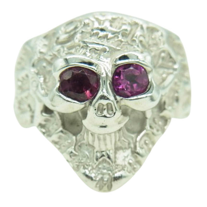 BILL WALL LEATHER ビルウォールレザー ギャランティ付属 Graffiti Small Skull Ring グラフィティ スモール スカル リング WGコーティング ピンクトルマリンアイ シルバー リング シルバー系 13号【中古】
