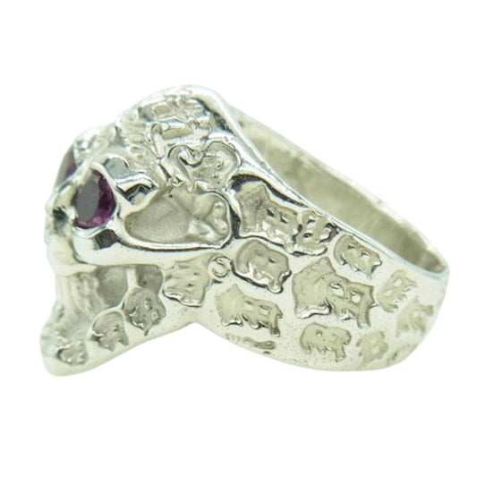 BILL WALL LEATHER ビルウォールレザー ギャランティ付属 Graffiti Small Skull Ring グラフィティ スモール スカル リング WGコーティング ピンクトルマリンアイ シルバー リング シルバー系 13号【中古】