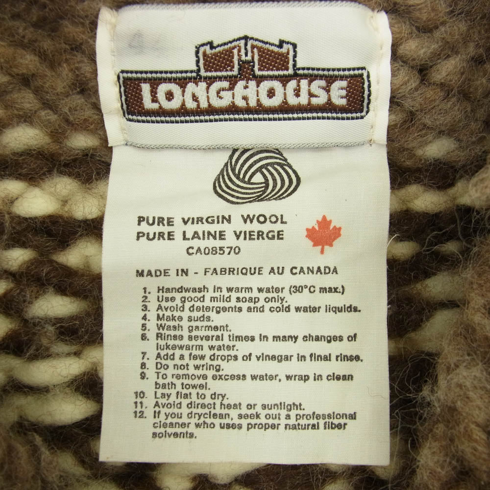 ロングハウス 旧タグ カナダ製 フルボタン カウチン セーター オフホワイト系 ブラウン系 XL【中古】