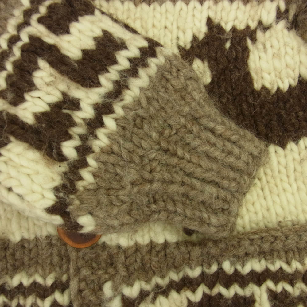 ロングハウス 旧タグ カナダ製 フルボタン カウチン セーター オフホワイト系 ブラウン系 XL【中古】