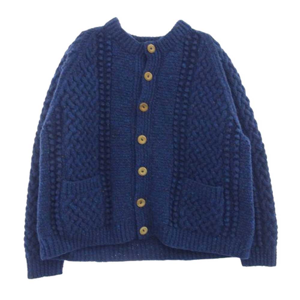 INVERALLAN インバーアラン 茶タグ 4A GOLFER CARDIGAN アランニット ノーカラー カーディガン ブルー系 ブルー系【中古】