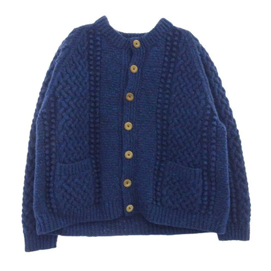 INVERALLAN インバーアラン 茶タグ 4A GOLFER CARDIGAN アランニット ノーカラー カーディガン ブルー系 ブルー系【中古】