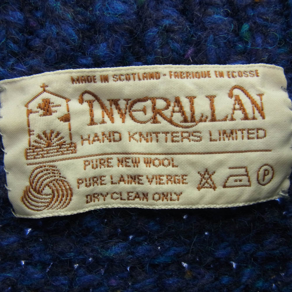 INVERALLAN インバーアラン 茶タグ 4A GOLFER CARDIGAN アランニット ノーカラー カーディガン ブルー系 ブルー系【中古】