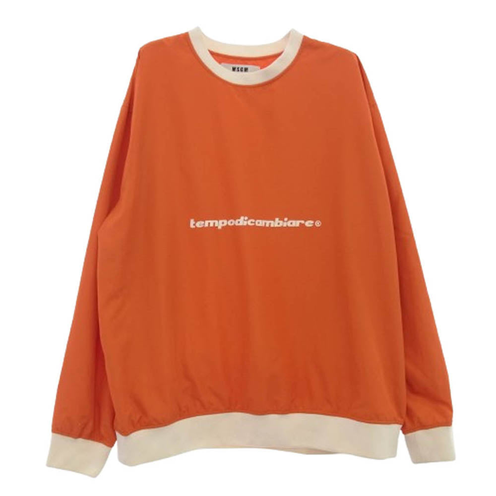 MSGM エムエスジーエム ロゴプリント 汚れ加工 長袖 カットソー ロングスリーブ Tシャツ ロンT オレンジ系 50【中古】