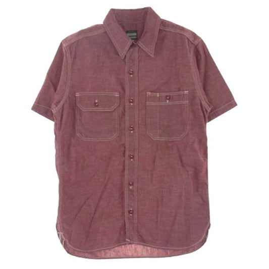 MOMOTARO JEANS 桃太郎ジーンズ 半袖 シャンブレー ワークシャツ エンジ系 36【中古】