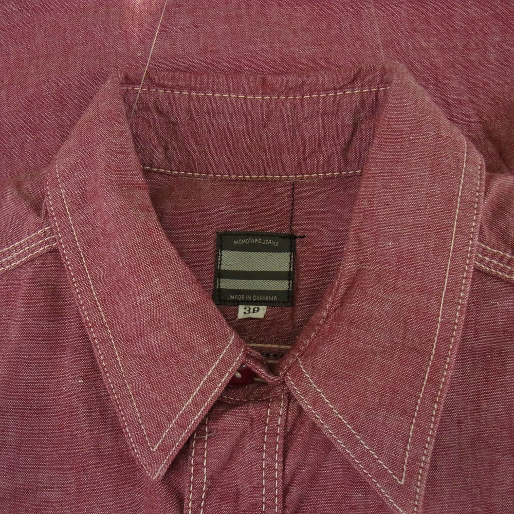 MOMOTARO JEANS 桃太郎ジーンズ 半袖 シャンブレー ワークシャツ エンジ系 36【中古】