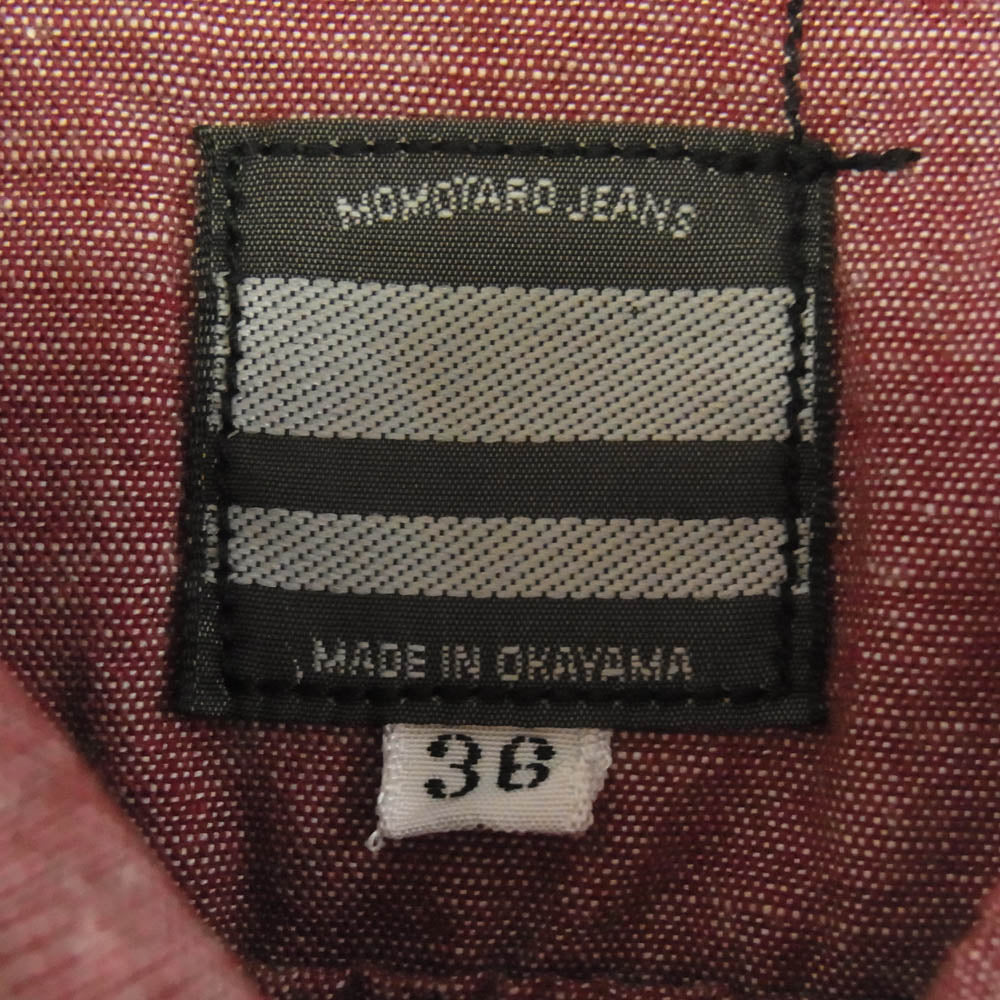 MOMOTARO JEANS 桃太郎ジーンズ 半袖 シャンブレー ワークシャツ エンジ系 36【中古】