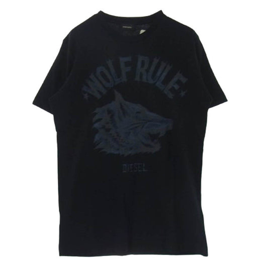 DIESEL ディーゼル T-JOE ウルフプリント 半袖Tシャツ ブラック系 XS【新古品】【未使用】【中古】