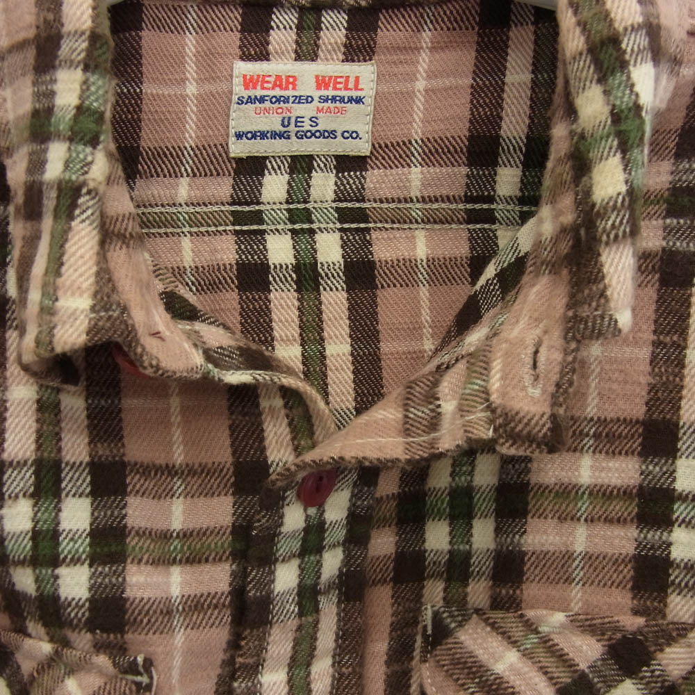 UES ウエス チェック柄 長袖 フランネル ワークシャツ ピンク系 1【中古】