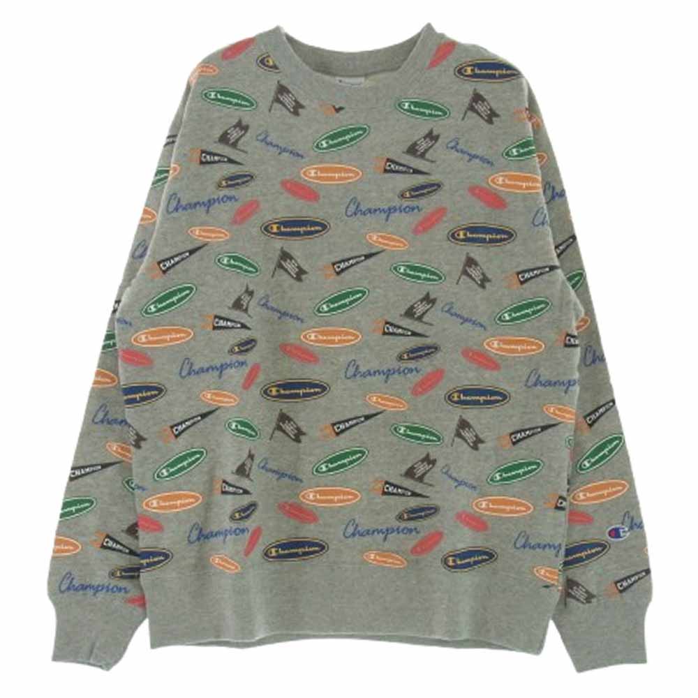 Champion チャンピオン C3-W023 ロゴ総柄 ミドルウェイト クルーネック スウェット グレー系 M【新古品】【未使用】【中古】