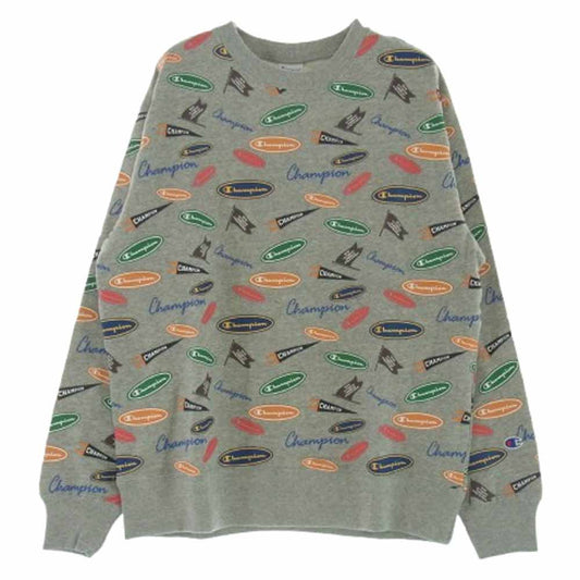 Champion チャンピオン C3-W023 ロゴ総柄 ミドルウェイト クルーネック スウェット グレー系 M【新古品】【未使用】【中古】