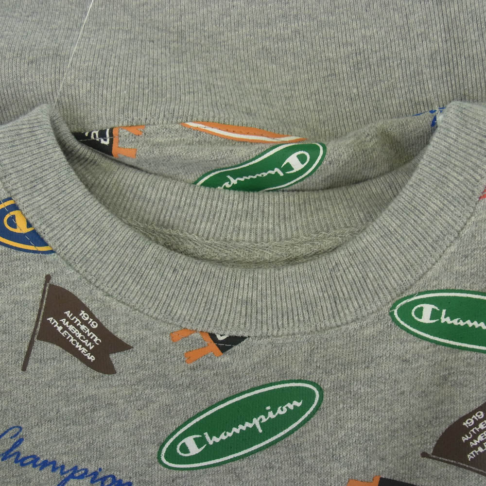 Champion チャンピオン C3-W023 ロゴ総柄 ミドルウェイト クルーネック スウェット グレー系 M【新古品】【未使用】【中古】