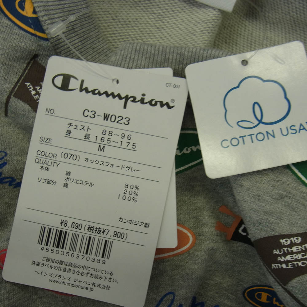 Champion チャンピオン C3-W023 ロゴ総柄 ミドルウェイト クルーネック スウェット グレー系 M【新古品】【未使用】【中古】