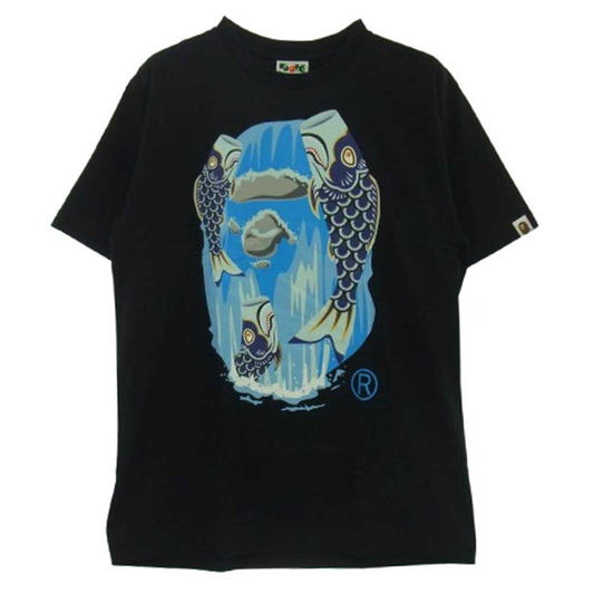 A BATHING APE アベイシングエイプ 1J20110017 KOINOBORI WATERFALL APE HEAD TEE 鯉のぼり プリント 半袖Tシャツ ブラック系 M【新古品】【未使用】【中古】