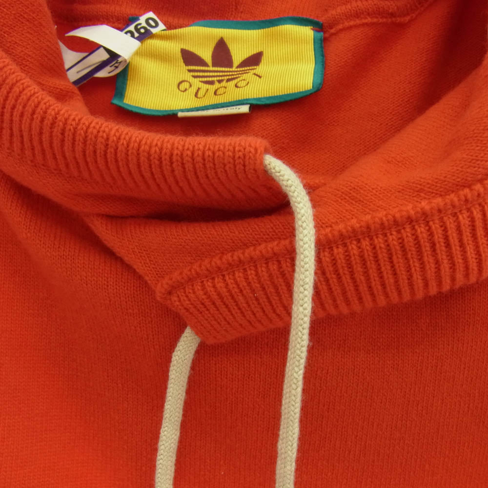 GUCCI グッチ 22AW 700446 XKCH8 ×adidas アディダス 700446 ロゴ刺繍 トレフォイル ウール プルオーバー ニットパーカー レッド系 L【中古】