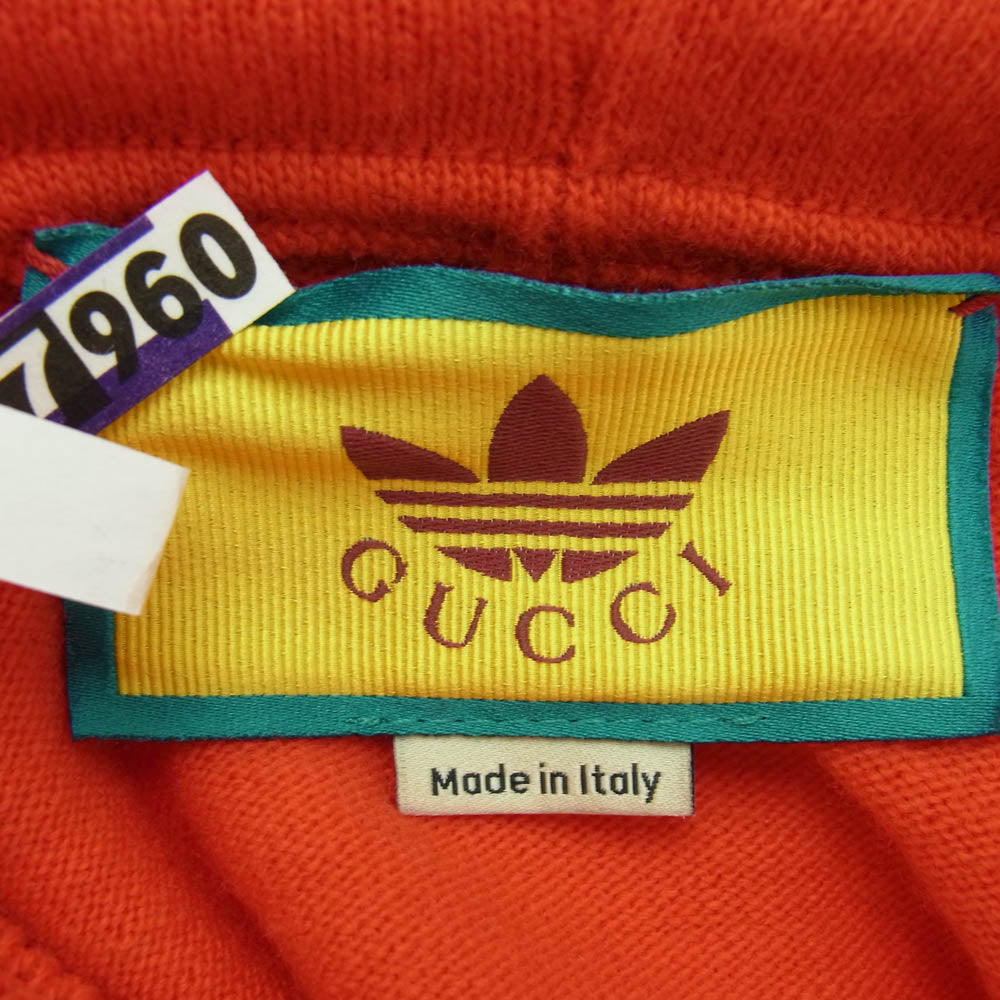 GUCCI グッチ 22AW 700446 XKCH8 ×adidas アディダス 700446 ロゴ刺繍 トレフォイル ウール プルオーバー ニットパーカー レッド系 L【中古】