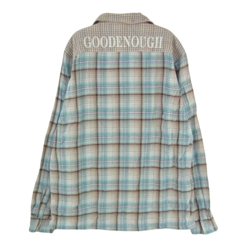 GOODENOUGH グッドイナフ GE-113004 背ロゴ パッチワーク 長袖 シャツ ライトブラウン系 ライトブルー系 3【中古】