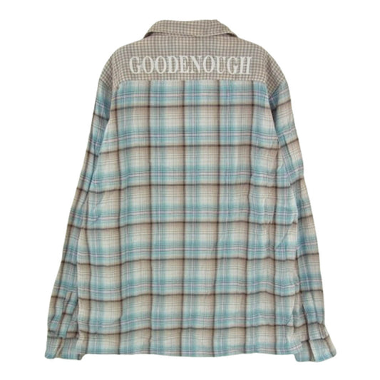 GOODENOUGH グッドイナフ GE-113004 背ロゴ パッチワーク 長袖 シャツ ライトブラウン系 ライトブルー系 3【中古】
