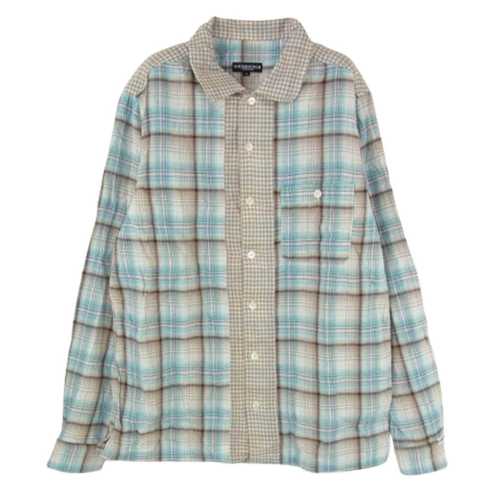 GOODENOUGH グッドイナフ GE-113004 背ロゴ パッチワーク 長袖 シャツ ライトブラウン系 ライトブルー系 3【中古】