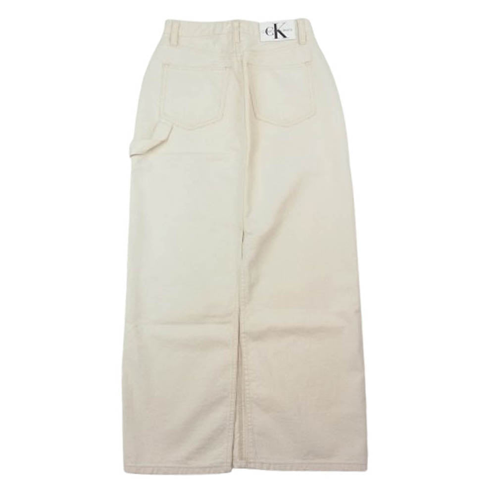 CALVIN KLEIN カルバンクライン J223886 Cargo Pocket Maxi Denim Skirt バックスリット ホワイトデニム ロングスカート　 オフホワイト系 W24【中古】