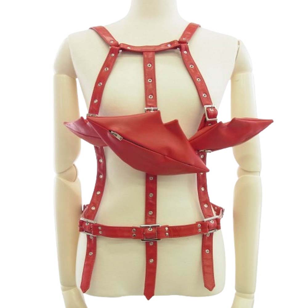 COMME des GARCONS NOIR コムデギャルソン ノワール 3OV006 フェイクレザー リップ ハーネス ベスト レッド系【極上美品】【中古】