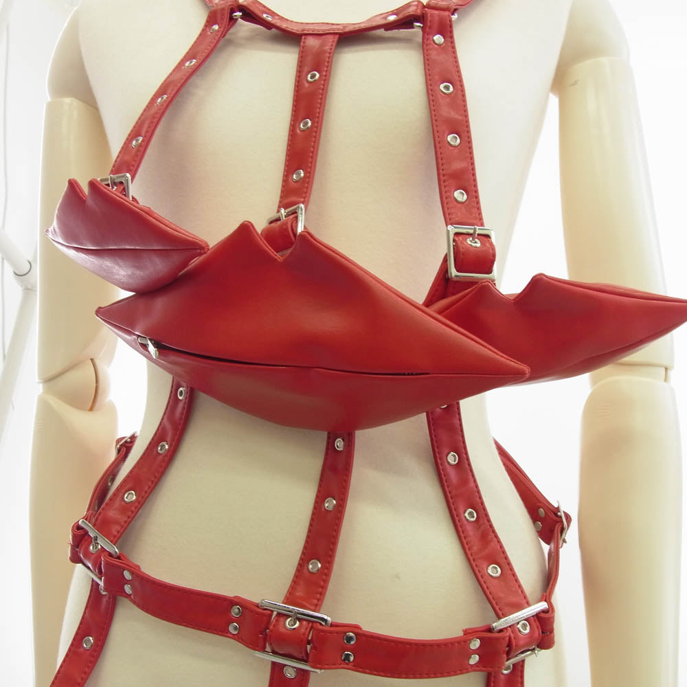 COMME des GARCONS NOIR コムデギャルソン ノワール 3OV006 フェイクレザー リップ ハーネス ベスト レッド系【極上美品】【中古】
