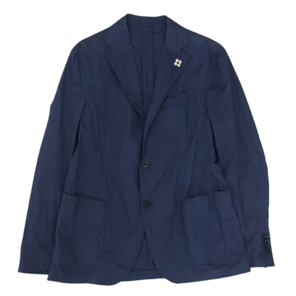 LARDINI ラルディーニ BO-412 イタリア製 ブートニエール付 3Bジャケット パンツ セットアップ スーツ ロゴ入りハンガー付 ネイビー系 48【中古】