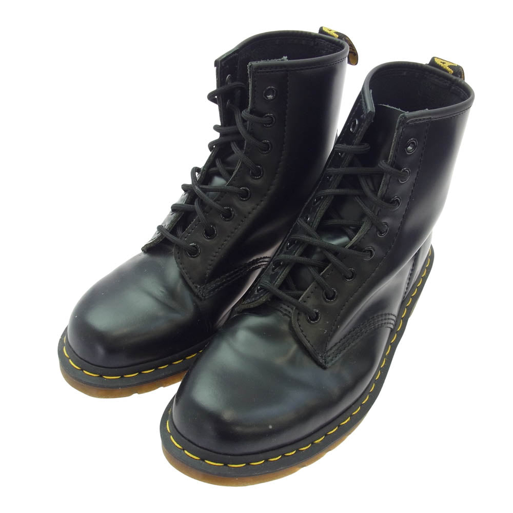 Dr.Martens ドクターマーチン 8ホール イエロー ステッチ レザー ハイカット ブーツ ブラック系 UK9【中古】