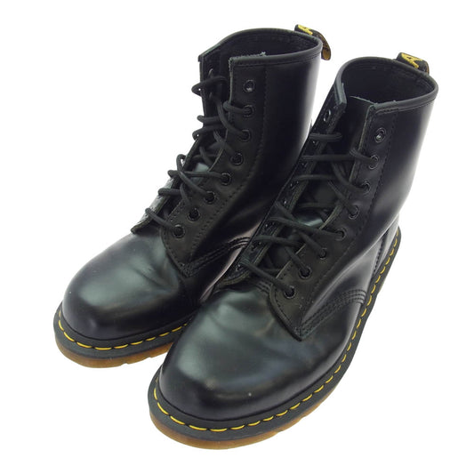 Dr.Martens ドクターマーチン 8ホール イエロー ステッチ レザー ハイカット ブーツ ブラック系 UK9【中古】