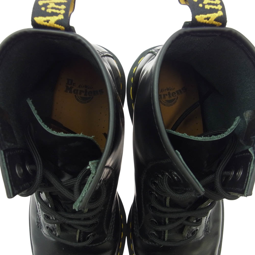 Dr.Martens ドクターマーチン 8ホール イエロー ステッチ レザー ハイカット ブーツ ブラック系 UK9【中古】