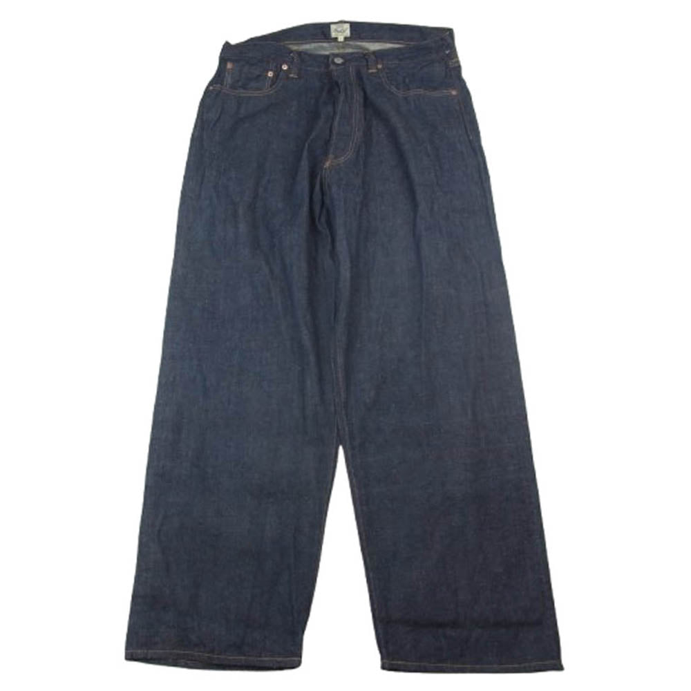 GOLD ゴールド RECYCLED WASTE SUVIN COTTON YARN 11oz. DENIM 5POCKET WIDE PANTS デニム ワイド パンツ インディゴブルー系 L【中古】