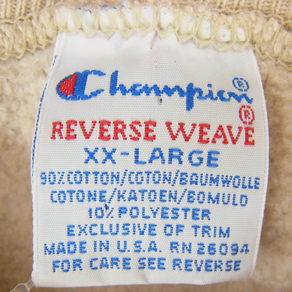 Champion チャンピオン vintage Reverse Weave 刺繍 タグ USA製 リバース ウィーブ スウェット ベージュ系 XXL【中古】