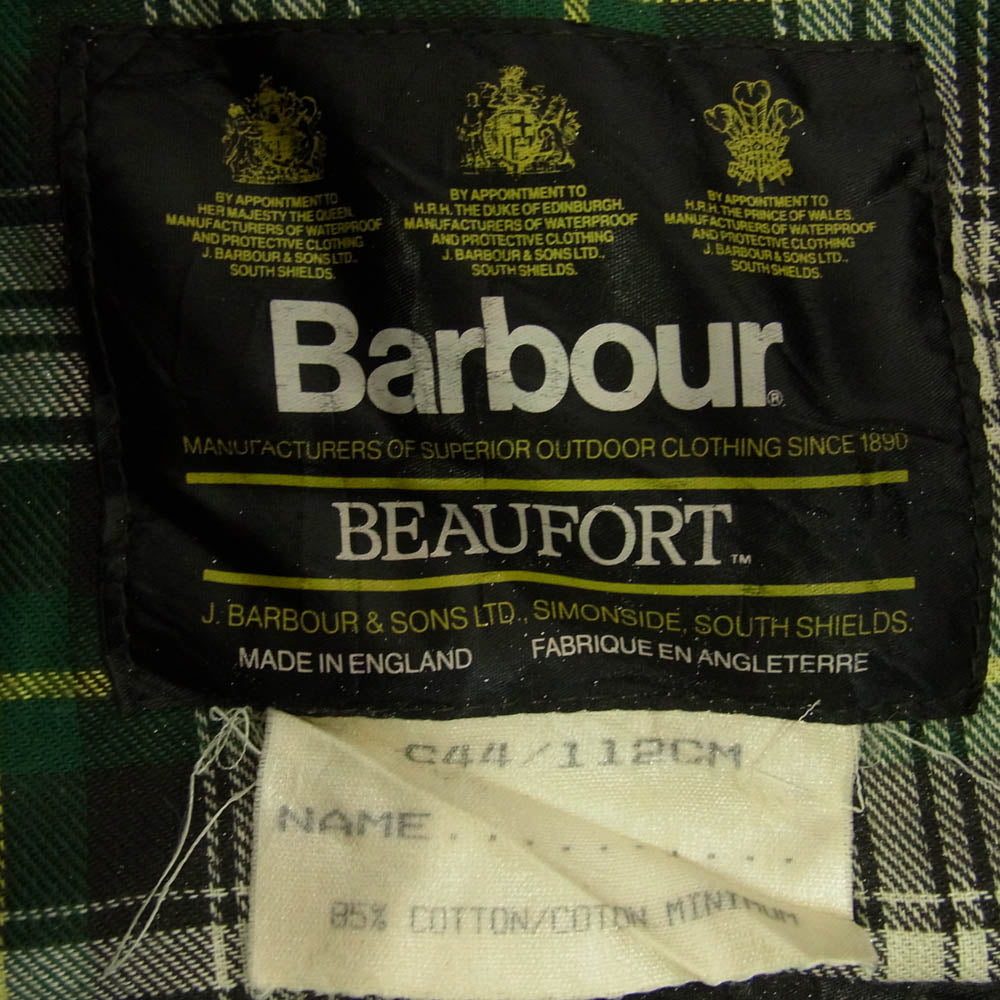 Barbour バブアー 3ワラント イングランド製 BEAUFORT ビューフォート オイルド ジャケット カーキ系 C44/112CM【中古】